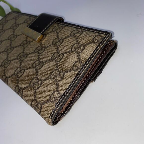 AUTHENTIC GUCCI GG Logo Canvas Leather Trim Long Clutch Wallet - Picture 3 of 10